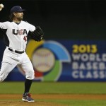 United States' R.A. Dickey attempts a pick off throw in the first inning during a World Baseball Classic baseball game between Mexico and the United States on Friday, March 8, 2013, in Phoenix. (AP Photo/Ross D. Franklin)