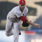  St. Louis Cardinals starting pitcher Lance Lynn throws during the first inning of Game 4 of the National League baseball championship series against the Los Angeles Dodgers Tuesday, Oct. 15, 2013, in Los Angeles. (AP Photo/Jeff Gross, Pool)