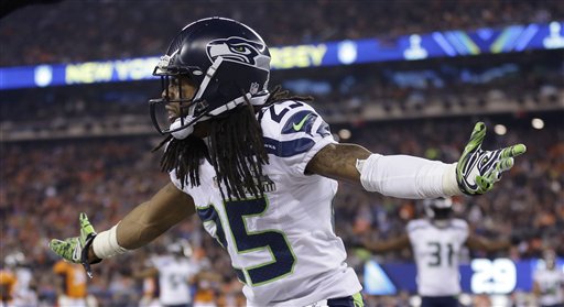 Seattle Seahawks’ Richard Sherman (25) reacts during the second half of the NFL Super Bowl XL...