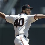 San Francisco Giants pitcher Madison Bumgarner (40) delivers against the Arizona Diamondbacks during the first inning of a baseball game in San Francisco, Wednesday, April 24, 2013. (AP Photo/Jeff Chiu)