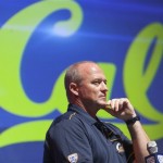 California head coach Jeff Tedford takes 
questions at the Pac-12 NCAA college football 
media day in Los Angeles, Tuesday, July 24, 
2012. (AP Photo/Damian Dovarganes)