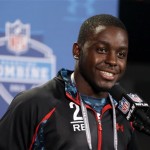 Wisconsin running back Montee Ball answers a question during a news conference at the NFL football scouting combine in Indianapolis, Friday, Feb. 22, 2013. (AP Photo/Michael Conroy)