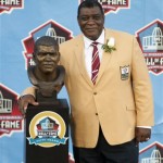 Hall of Fame inductee Dave Robinson poses with his bust during the 2013 Pro Football Hall of Fame Induction Ceremony Saturday, Aug. 3, 2013, in Canton, Ohio. (AP Photo/David Richard)
