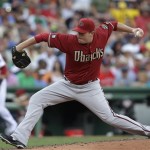 Arizona Diamondbacks' Joe Thatcher delivers a pitch against the Boston Red Sox in the seventh inning of an interleague baseball game at Fenway Park in Boston, Sunday, Aug. 4, 2013. The Red Sox won 4-0. (AP Photo/Steven Senne)
