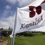A course flag flutters in view of the empty 19th fairway after play was suspended because of wind during the first round at the Tournament of Champions PGA golf tournament, Sunday, Jan. 6, 2013, in Kapalua, Hawaii. Play was to have started two days earlier, but was delayed because of rain and high winds and Sunday's start included a wind delay after players began play. (AP Photo/Elaine Thompson)