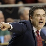 Louisville head coach Rick Pitino directs his team from the sideline during the first half of a third-round NCAA college basketball tournament game against the Colorado State, Saturday, March 23, 2013, in Lexington, Ky. (AP Photo/John Bazemore)
