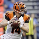  Cincinnati Bengals quarterback Andy Dalton looks to throw against the Indianapolis Colts in the first half of an NFL preseason football game in Indianapolis, Thursday, Aug. 30, 2012. (AP Photo/AJ Mast)