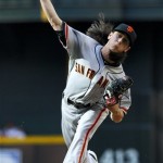 San Francisco Giants pitcher Tim Lincecum delivers against the Arizona Diamondbacks in the first inning of an opening day baseball game, Friday, April 6, 2012, in Phoenix. (AP Photo/Matt York)