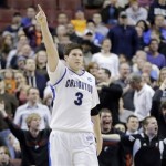  Creighton's Doug McDermott reacts after a Cincinnati turnover in the final minute of the second half of a second-round game at the NCAA college basketball tournament, Friday, March 22, 2013, in Philadelphia. Creighton won 67-63. (AP Photo/Matt Slocum)