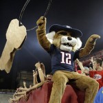 Arizona's mascot Wilbur (12) takes his keys and fires up the crowd on opening kickoff against South Carolina State in an NCAA college football game at Arizona Stadium in Tucson, Ariz., Saturday, Sept. 15, 2012. (AP Photo/John Miller)
