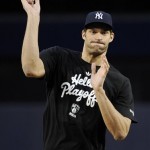 Brooklyn Nets center Brook Lopez throws out the ceremonial first pitch before a baseball game between the New York Yankees and Arizona Diamondbacks, Thursday, April 18, 2013, at Yankee Stadium in New York. (AP Photo/Bill Kostroun)