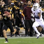 Arizona State's Aaron Pflugrad (4) beats Arizona's Shaquille Richardson (5) for a long reception during the second quarter of an NCAA college football game Saturday, Nov. 19, 2011, in Tempe, Ariz. Arizona State would score later in the drive. (AP Photo/Ross D. Franklin)