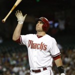 Arizona Diamondbacks' Paul Goldschmidt tosses his bat after being called out on strikes during the first inning of a baseball game against the New York Mets, Thursday, July 26, 2012, in Phoenix. (AP Photo/Matt York)