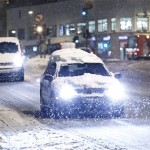 Cars on Frederikssundsvej in Broenshoej, Copenhagen, Monday morning, Nov. 29, 2010. Traffic was hit by snow and strong winds which created big problems throughout the country, Monday, including the grounding of flights from Copenhagen's Kastrup Airport. (AP Photo/Polfoto, Jens Dresling) DENMARK OUT