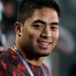Notre Dame linebacker Manti Te'o answers a question during a news conference at the NFL football scouting combine in Indianapolis, Saturday, Feb. 23, 2013. (AP Photo/Michael Conroy)
