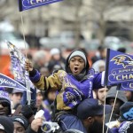 Baltimore Ravens fans cheer at a victory ceremony at City Hall Tuesday, Feb. 5, 2013 in Baltimore. The Ravens defeated the San Francisco 49ers in NFL football's Super Bowl XLVII 34-31 on Sunday. (AP Photo/Gail Burton)(AP Photo/Gail Burton)
