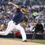 San Diego Padres starting pitcher Andrew Cashner works against the Arizona Diamondbacks in the first inning of a baseball game Saturday, June 27, 2015, in San Diego. (AP Photo/Lenny Ignelzi)
