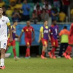 United States' Clint Dempsey walks back to midfield after Belgium's Kevin De Bruyne scored his side's first goal during the World Cup round of 16 soccer match between Belgium and the USA at the Arena Fonte Nova in Salvador, Brazil, Tuesday, July 1, 2014. (AP Photo/Marcio Jose Sanchez)
