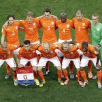 The Netherlands team poses for pictures before the World Cup semifinal soccer match between the Netherlands and Argentina at the Itaquerao Stadium in Sao Paulo Brazil, Wednesday, July 9, 2014. (AP Photo/Themba Hadebe)