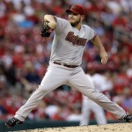Arizona Diamondbacks starting pitcher Wade Miley throws during the first inning of a baseball game against the St. Louis Cardinals Thursday, May 22, 2014, in St. Louis. (AP Photo/Jeff Roberson)
