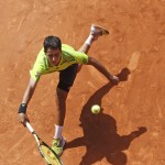 Spain's Jaume Antoni Munar Clar returns the ball during the junior boys final match of the French Open tennis tournament against Russia's Andrey Rublev at the Roland Garros stadium, in Paris, France, Saturday, June 7, 2014. Rublev won in two sets 6-2, 7-5. (AP Photo/Thibault Camus)