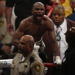 Floyd Mayweather Jr. celebrates after his welterweight title fight against Manny Pacquiao on Saturday, May 2, 2015 in Las Vegas. (AP Photo/Eric Jamison)