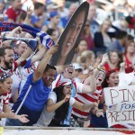 United States supporters cheer prior to a match against Sweden in FIFA Women's World Cup soccer action in Winnipeg, Manitoba, Canada, Friday, June 12, 2015.(John Woods/The Canadian Press via AP)