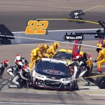 Kevin Harvick makes a pit stop on the 73rd lap during a NASCAR Sprint Cup Series auto race on Sunday, March 15, 2015, in Avondale, Ariz. (AP Photo/Rick Scuteri)