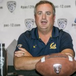 California head coach Sonny Dykes takes questions at the Pac-12 NCAA college football media days at Paramount Studios in Los Angeles, Wednesday, July 23, 2014. (AP Photo)