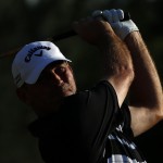 Thomas Bjorn, of Denmark, tees off on the 18th hole during the third round of the Masters golf tournament Saturday, April 12, 2014, in Augusta, Ga. (AP Photo/David J. Phillip)