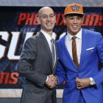Devin Booker poses for photos with NBA Commissioner Adam Silver after being selected 13th overall by the Phoenix Suns during the NBA basketball draft, Thursday, June 25, 2015, in New York. (AP Photo/Kathy Willens)
