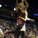  Arizona State guard Shaquielle McKissic (40) goes up for a basket against Texas forward Jonathan Holmes (10) during the first half of a second round NCAA college basketball tournament game Thursday, March 20, 2014, in Milwaukee. (AP Photo/Morry Gash)