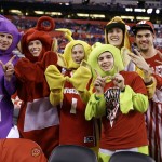 Wisconsin fans react before the NCAA Final Four college basketball tournament championship game between Wisconsin and Duke Monday, April 6, 2015, in Indianapolis. (AP Photo/Michael Conroy)