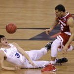 Duke's Grayson Allen (3) loses the ball in front of Wisconsin's Traevon Jackson during the second half of the NCAA Final Four college basketball tournament championship game Monday, April 6, 2015, in Indianapolis. (AP Photo/Darron Cummings)