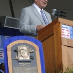  National Baseball Hall of Fame inductee Bobby Cox speaks during an induction ceremony at the Clark Sports Center on Sunday, July 27, 2014, in Cooperstown, N.Y. (AP Photo/Tim Roske)