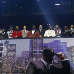 Top prospects look at the stands from behind the stage before the 2015 NFL Football Draft at the Auditorium Theater of Roosevelt University, Thursday, April 30, 2015, in Chicago. (AP Photo/Charles Rex Arbogast)