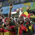 Ghana fans react before the group G World Cup soccer match between Ghana and the United States at the Arena das Dunas in Natal, Brazil, Monday, June 16, 2014. (AP Photo/Dolores Ochoa)