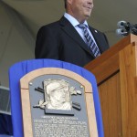  National Baseball Hall of Fame inductee Greg Maddux speaks during an induction ceremony at the Clark Sports Center on Sunday, July 27, 2014, in Cooperstown, N.Y. (AP Photo/Tim Roske)