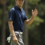Jordan Spieth waves after a par on the first hole during the third round of the U.S. Open golf tournament in Pinehurst, N.C., Saturday, June 14, 2014. (AP Photo/Chuck Burton)