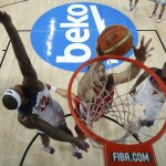 Serbia's Nenad Krstic pushes the ball up the basket during the final World Basketball match between the United States and Serbia at the Palacio de los Deportes stadium in Madrid, Spain, Sunday, Sept. 14, 2014. (AP Photo/Daniel Ochoa de Olza)