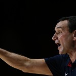 United States' coach Mike Krzyzewski reacts from the bench during the final World Basketball match between the United States and Serbia at the Palacio de los Deportes stadium in Madrid, Spain, Sunday, Sept. 14, 2014. (AP Photo/Daniel Ochoa de Olza)