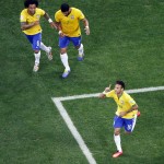 Brazil's Neymar celebrates his goal during the group A World Cup soccer match between Brazil and Croatia, the opening game of the , Brazil, Thursday, June 12, 2014. (AP Photo/Fabrizio Bensch, Pool)