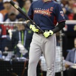 National League's Troy Tulowitzki, of the Colorado Rockies, goes to hit during the MLB All-Star baseball Home Run Derby, Monday, July 14, 2014, in Minneapolis. (AP Photo/Jeff Roberson)