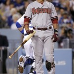 Arizona Diamondbacks' Martin Prado reacts after striking out, ending the top of the fourth inning of a baseball game against the Los Angeles Dodgers in Los Angeles, Friday, April 18, 2014. (AP Photo/Chris Carlson)