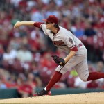 Arizona Diamondbacks starting pitcher Archie Bradley throws during the first inning of a baseball game against the St. Louis Cardinals on Tuesday, May 26, 2015, in St. Louis. (AP Photo/Jeff Roberson)