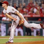 Arizona Diamondbacks relief pitcher Addison Reed follows through on a delivery during the ninth inning of a baseball game against the Los Angeles Angels in Anaheim, Calif., Monday, June 15, 2015. The Diamondbacks won 7-3. (AP Photo/Alex Gallardo)
