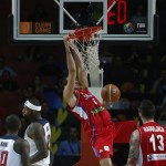 Serbia's Nemanja Bjelica dunks during the final World Basketball match between the United States and Serbia at the Palacio de los Deportes stadium in Madrid, Spain, Sunday, Sept. 14, 2014. (AP Photo/Andres Kudacki)