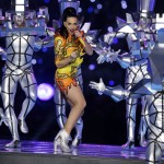 Singer Katy Perry performs during halftime of NFL Super Bowl XLIX football game between the Seattle Seahawks and the New England Patriots Sunday, Feb. 1, 2015, in Glendale, Ariz. (AP Photo/Michael Conroy)