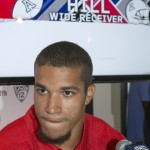 Arizona wide receiver Austin Hill takes questions at the 2014 Pac-12 NCAA college football media days at Paramount Studios in Los Angeles Wednesday, July 23, 2014. (AP Photo)