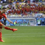 Belgium's Dries Mertens scores his side's second goal during the group H World Cup soccer match between Belgium and Algeria at the Mineirao Stadium in Belo Horizonte, Brazil, Tuesday, June 17, 2014. (AP Photo/Ricardo Mazalan)